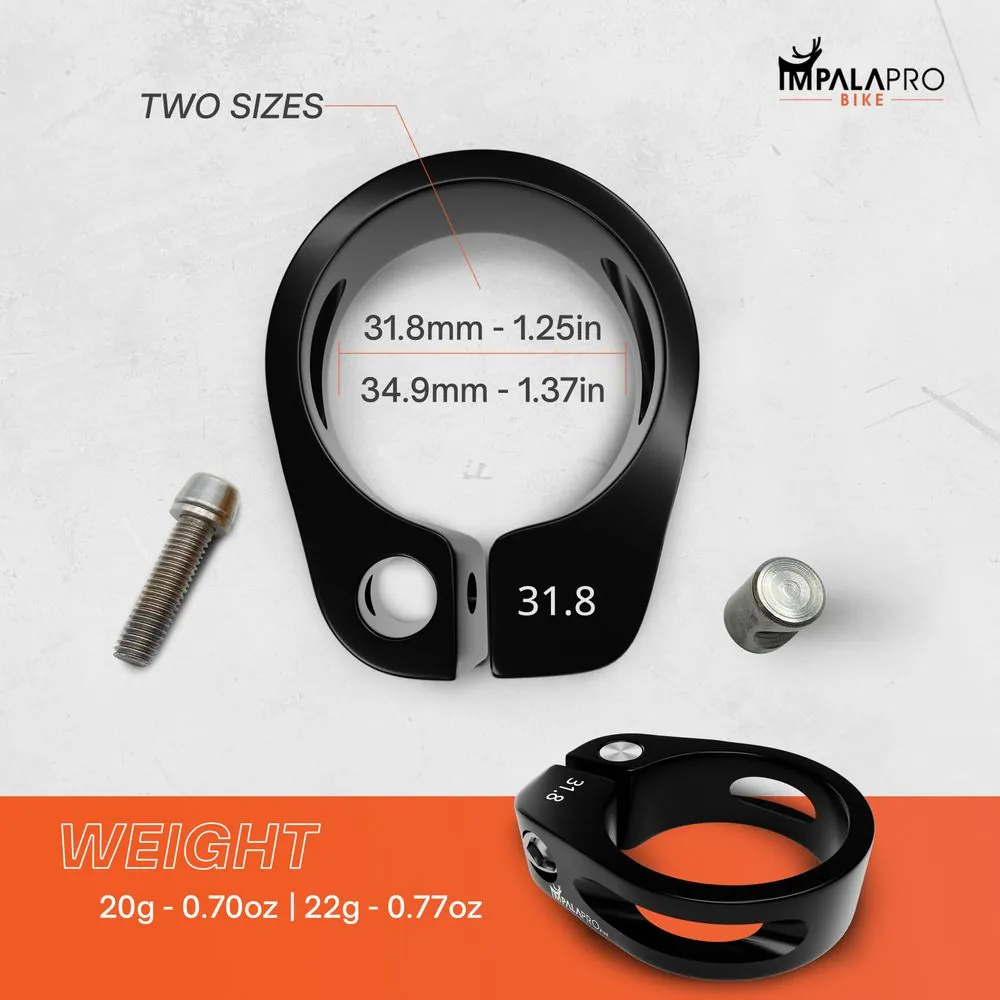 Abrazadera Sillín Bicicleta Tornillo Allen AL7075 · Negro · Ø31,8 mm · Medidas