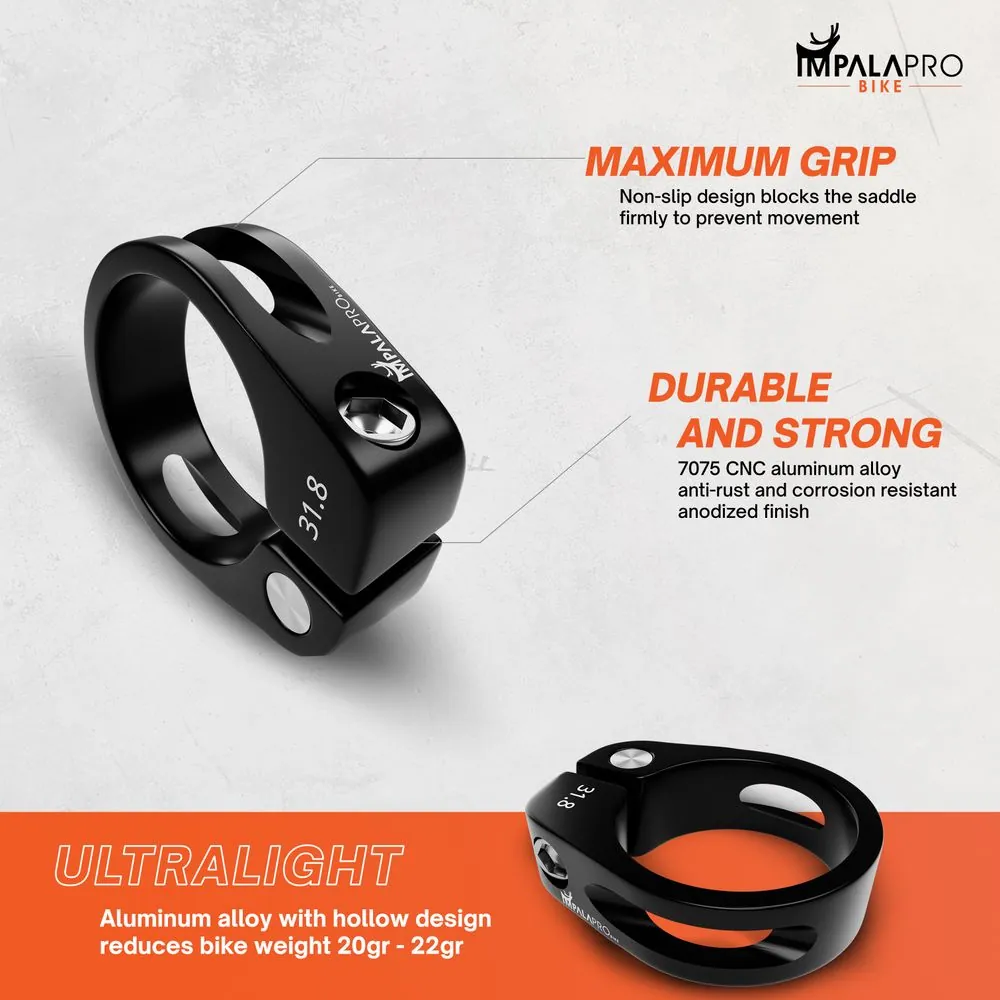 Abrazadera Sillín Bicicleta Tornillo Allen AL7075 · Negro · Ø31,8 mm · Detalles