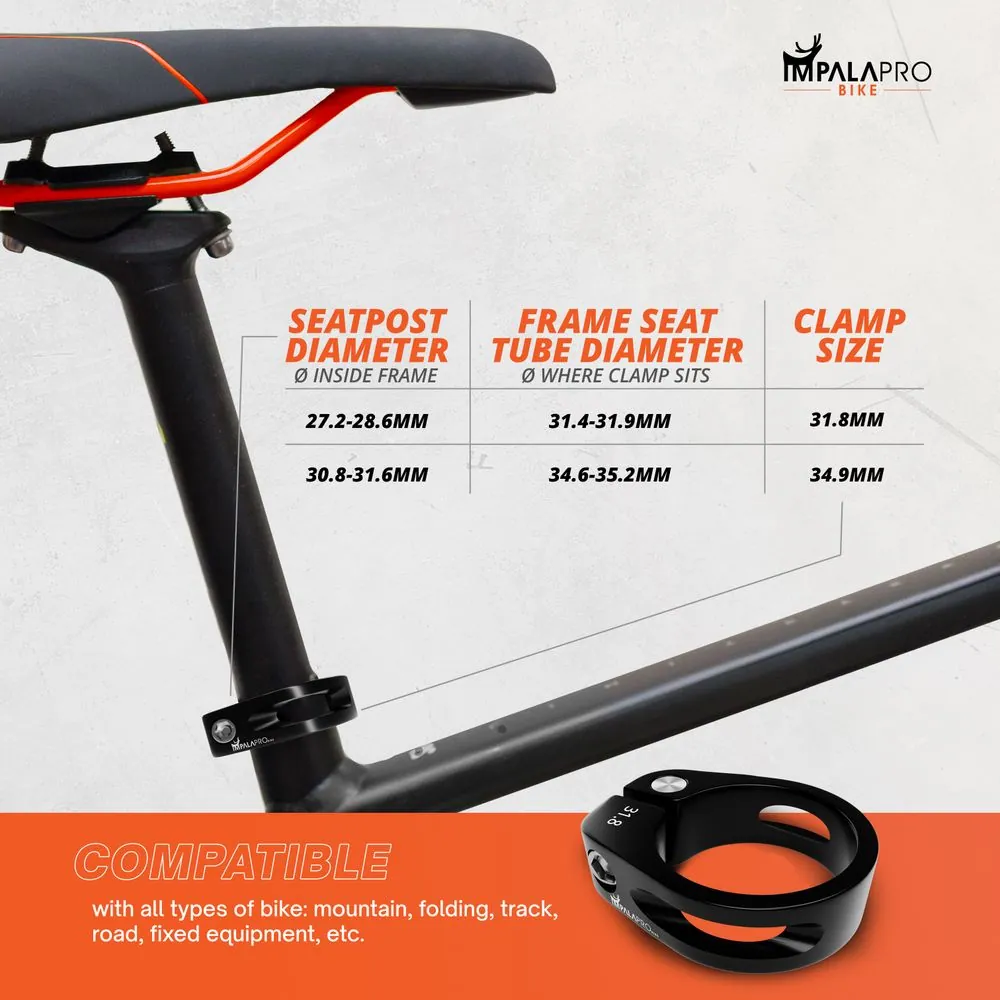 Abrazadera Sillín Bicicleta Tornillo Allen AL7075 · Negro · Ø31,8 mm · Compatibilidad