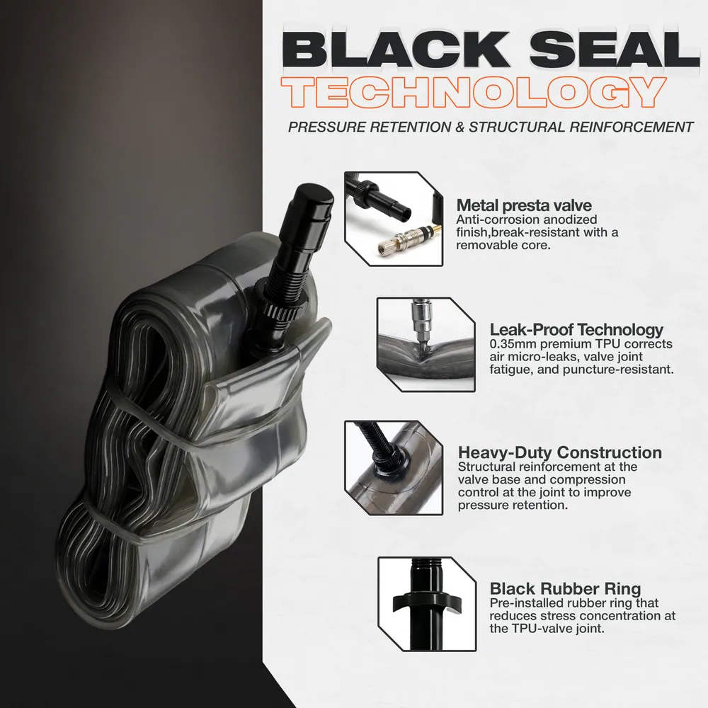 Black Seal – Cámara Bicicleta Gravel TPU 700x32-42C · 1 ud · válvula 65 mm · Tecnología Black Seal