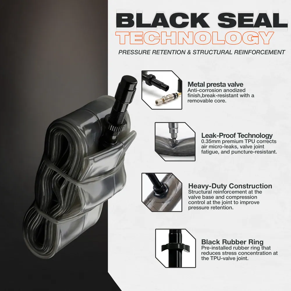 Black Seal – Cámara 29 MTB, 27.5 y 26 TPU Premium 0,35 mm · 1 ud · 26" · Tecnología Black Seal