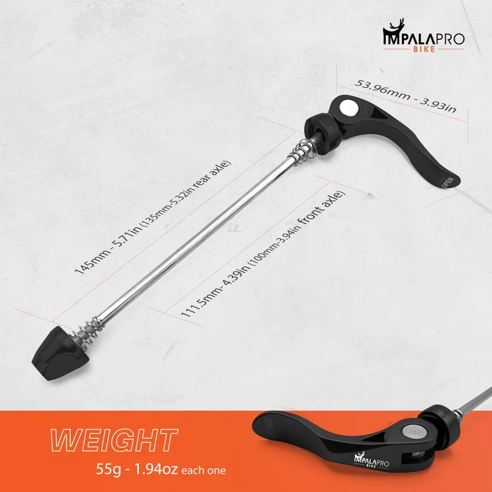 Cierre Rápido para Bicicletas Aluminio · Delantero 100 mm · Medidas