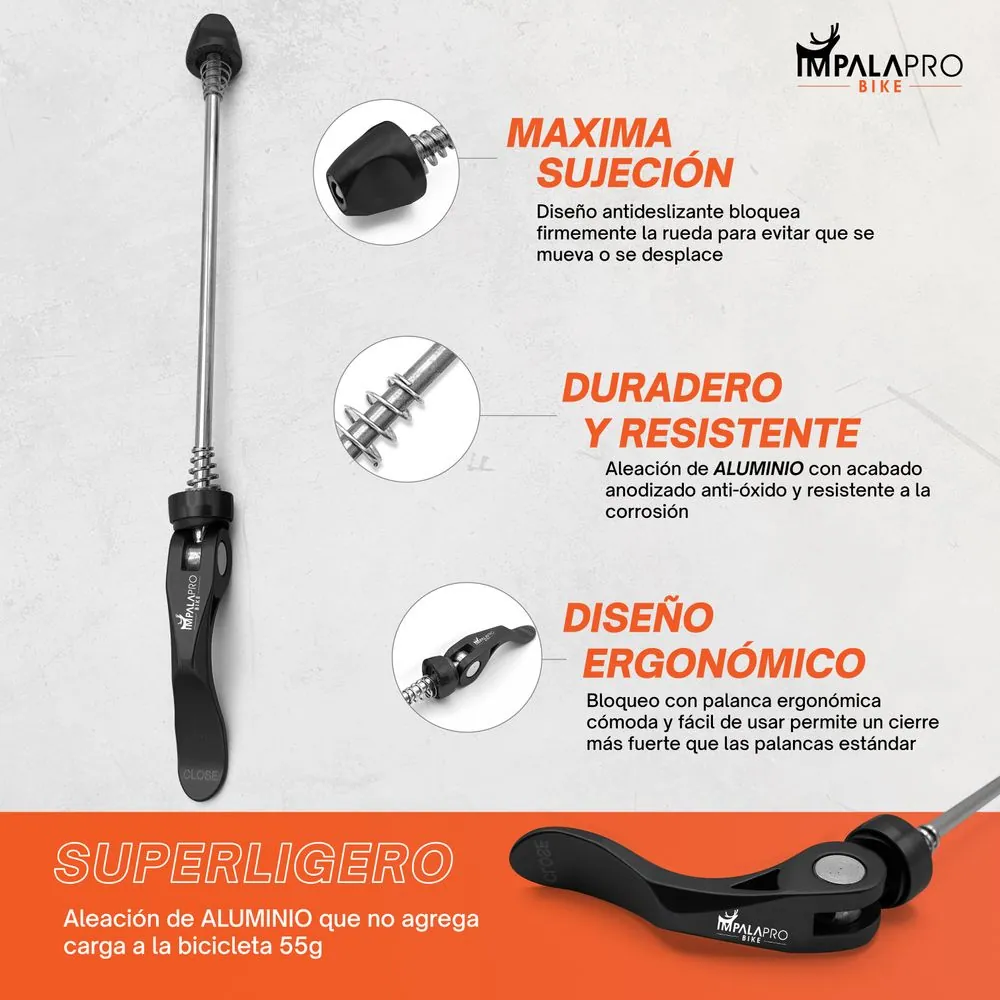 Cierre Rápido para Bicicletas Aluminio · Delantero 100 mm · Detalles