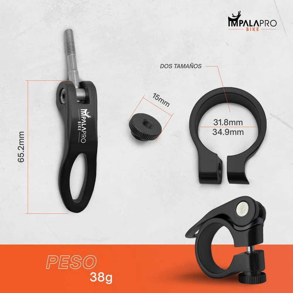 Abrazadera Sillín Bicicleta Liberación Rápida · Negro · Ø31,8 mm · Medidas