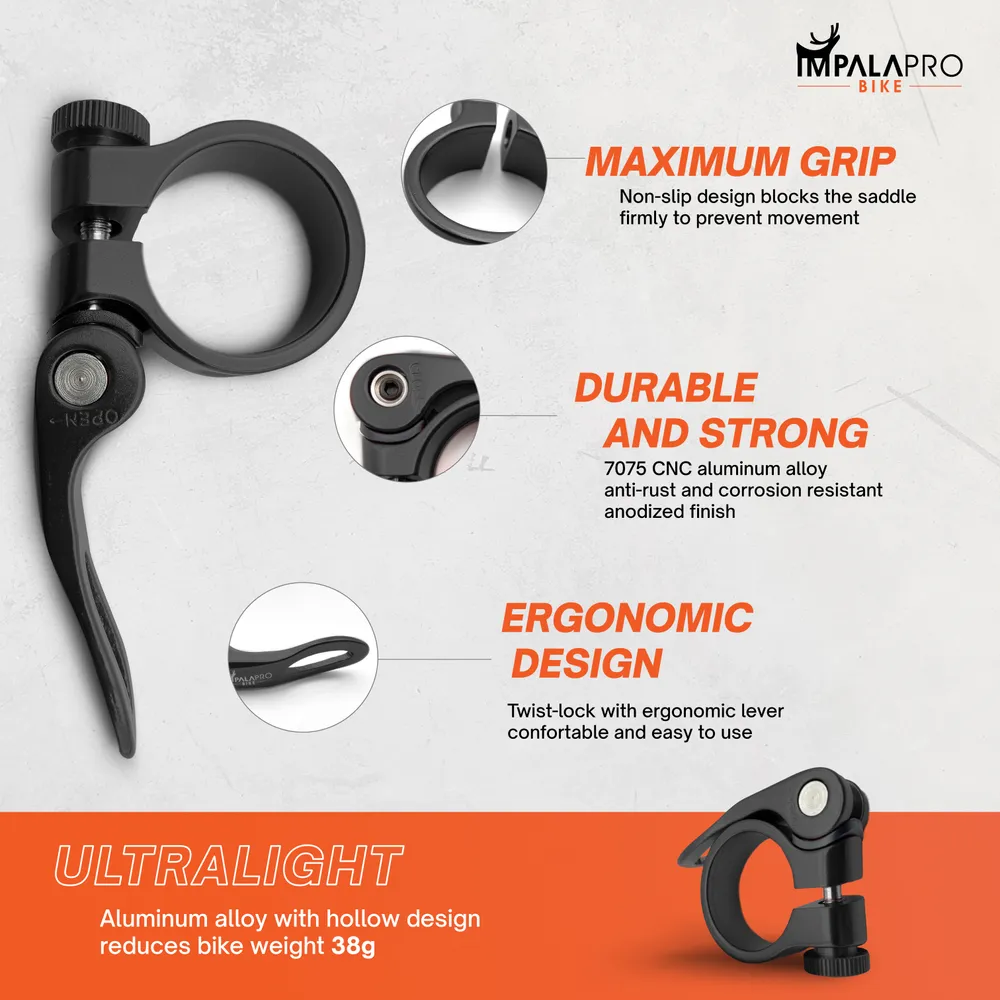 Quick Release Seat Post Clamp 31.8 / 34.9mm Aluminum 7075 36.5g · Black · Ø31.8 mm · Details