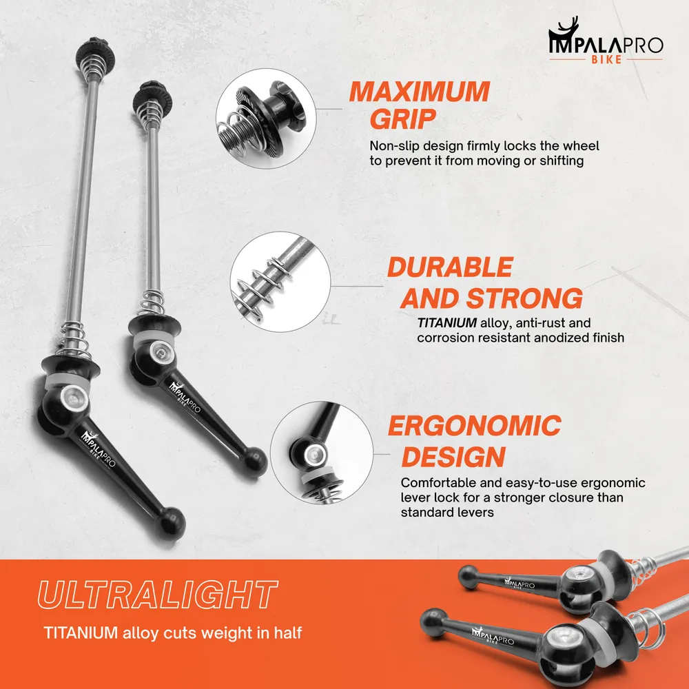 Titanium Bike Quick Release Skewer Set Road & MTB, Front & Rear · Black · Details