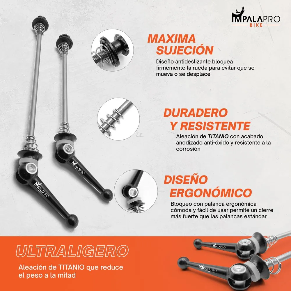 Set Cierres Rápidos para Bicicletas Titanio · Negro · Detalles