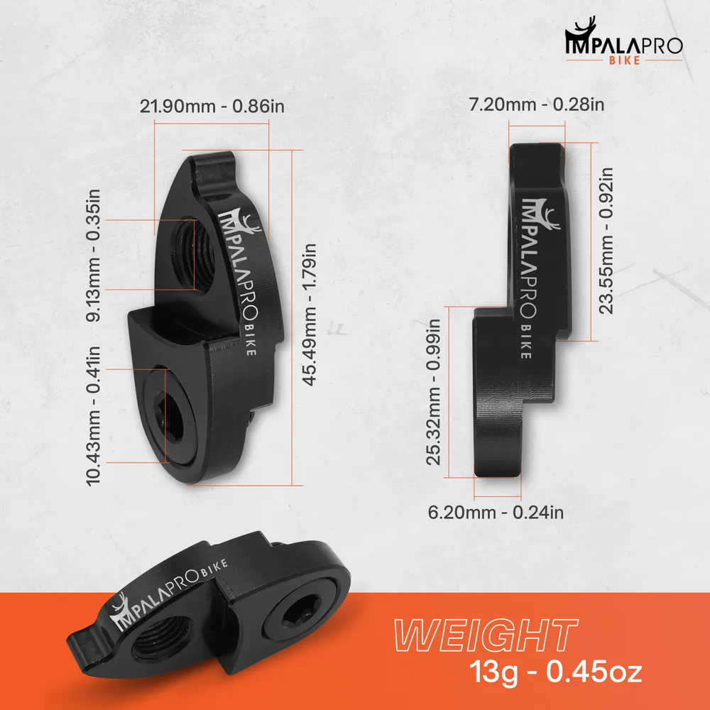 Rear Derailleur Hanger Extender Aluminum CNC 7075 Anodized 13g · Black · Dimensions