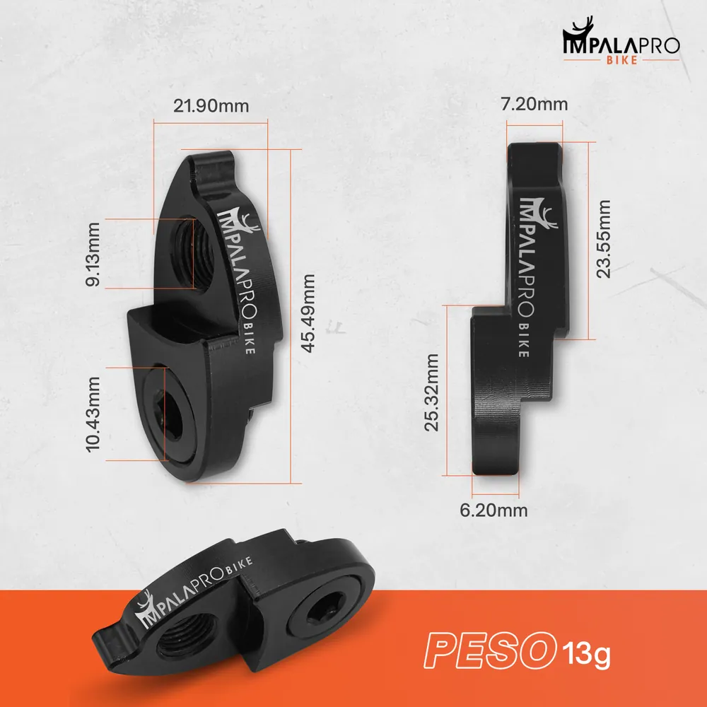 Extensor de Patilla de Cambio de Aluminio CNC 7075 · Negro · Medidas