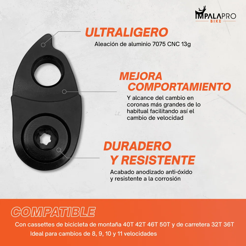 Extensor de Patilla de Cambio de Aluminio CNC 7075 · Negro · Propiedades