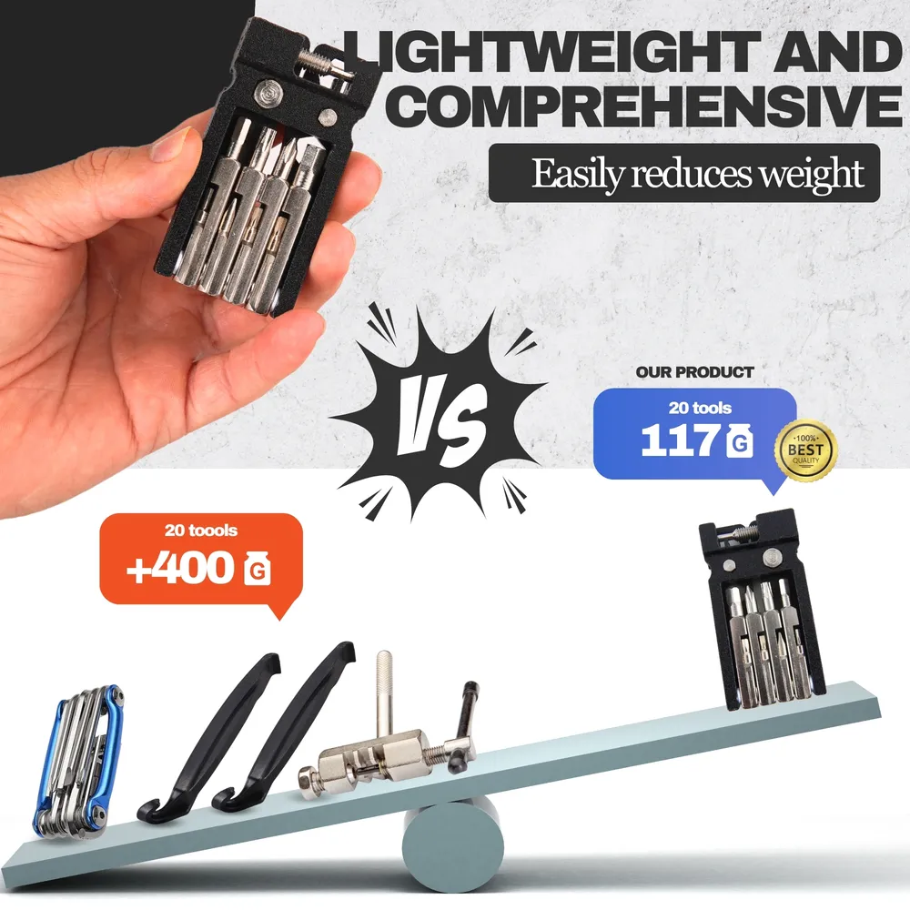 20-in-1 Bike Multitool with Chain Breaker & Tire Levers · Black · Weight