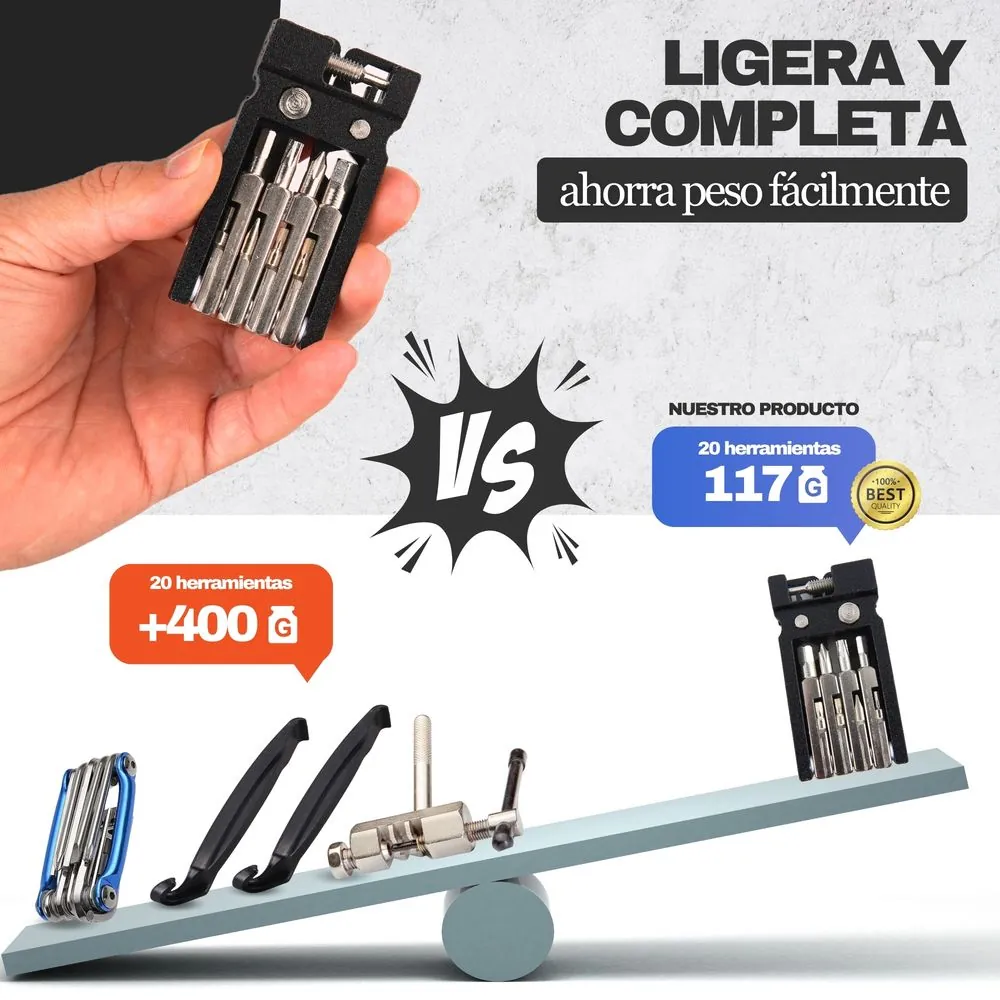 Multiherramienta Bicicleta 20 en 1 con Tronchacadenas · Negro · Peso