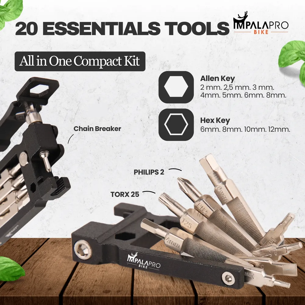 20-in-1 Bike Multitool with Chain Breaker & Tire Levers · Black · Tools