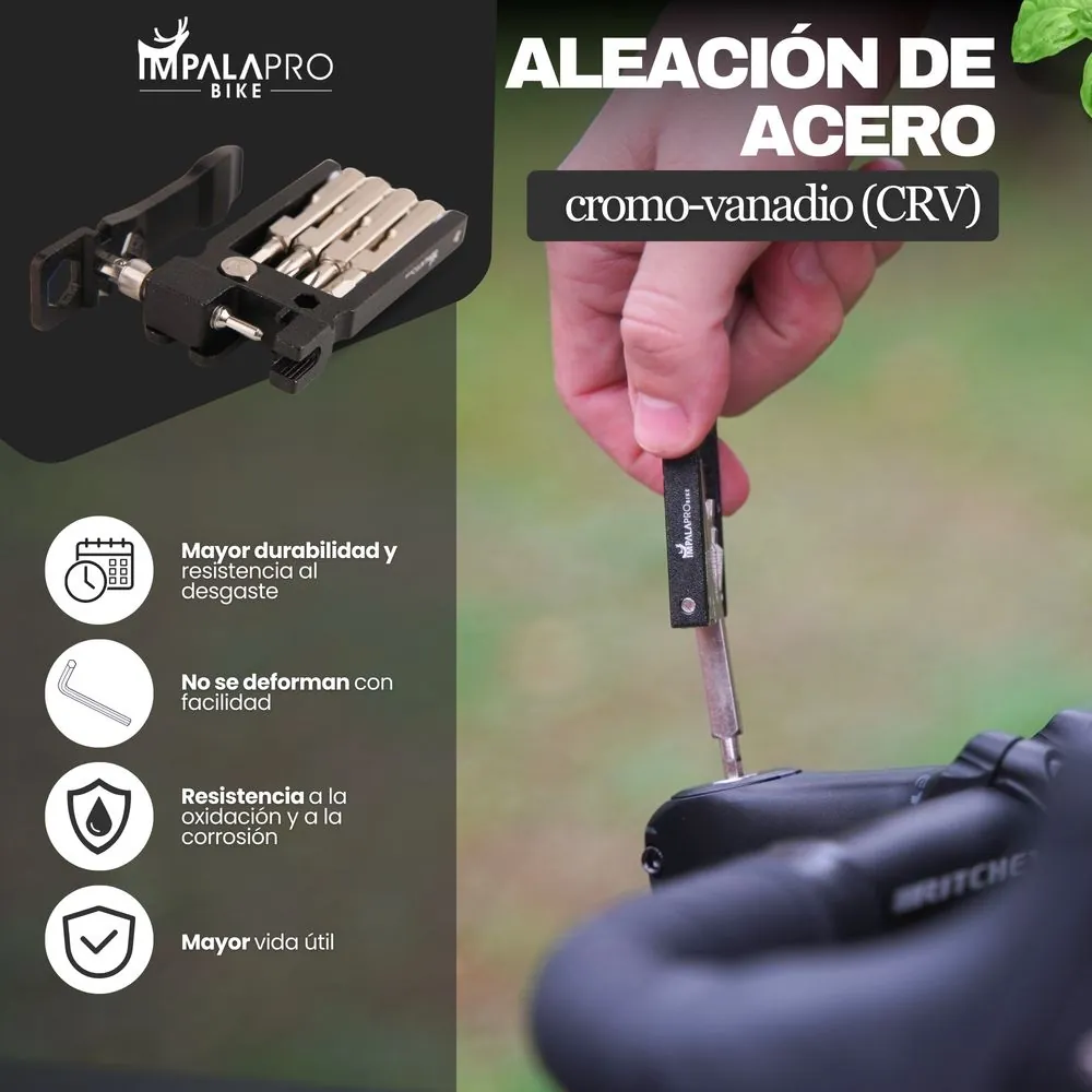 Multiherramienta Bicicleta 20 en 1 con Tronchacadenas · Negro · Acero CR-V