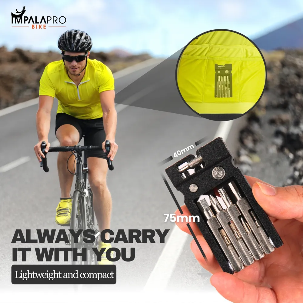 20-in-1 Bike Multitool with Chain Breaker & Tire Levers · Black · Compact