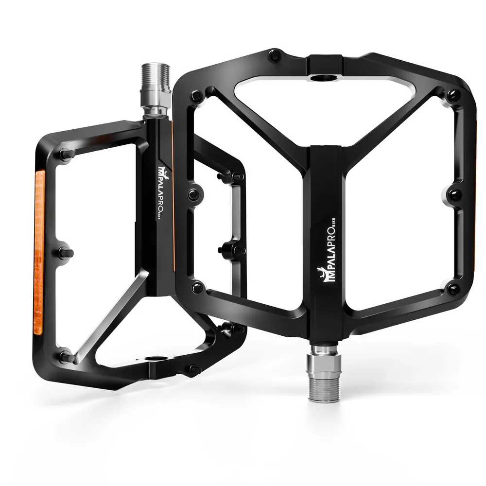 Pedales Bicicleta Montaña Aluminio CNC con Reflectantes · Negro