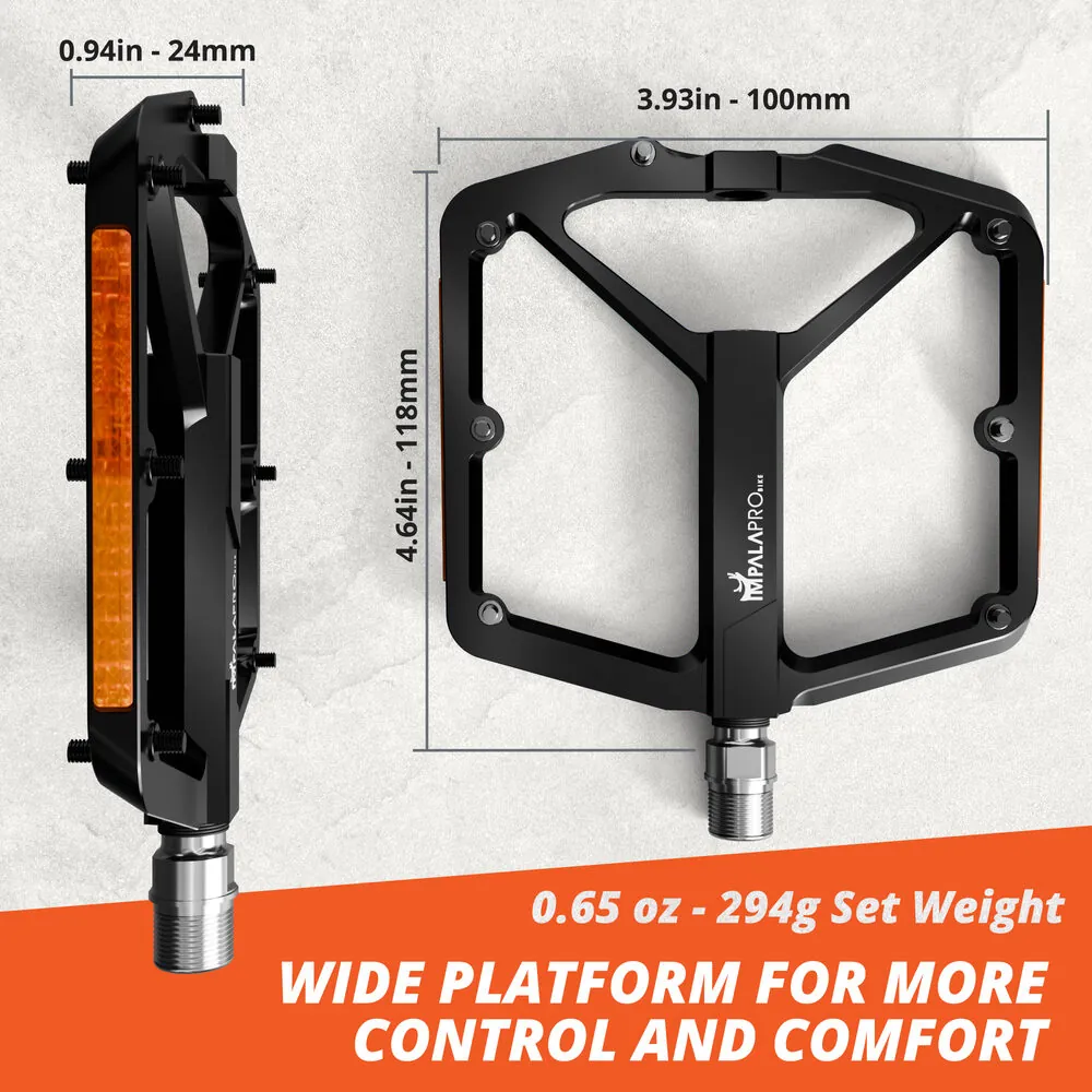 Pedales Bicicleta Montaña Aluminio CNC con Reflectantes · Negro · Medidas