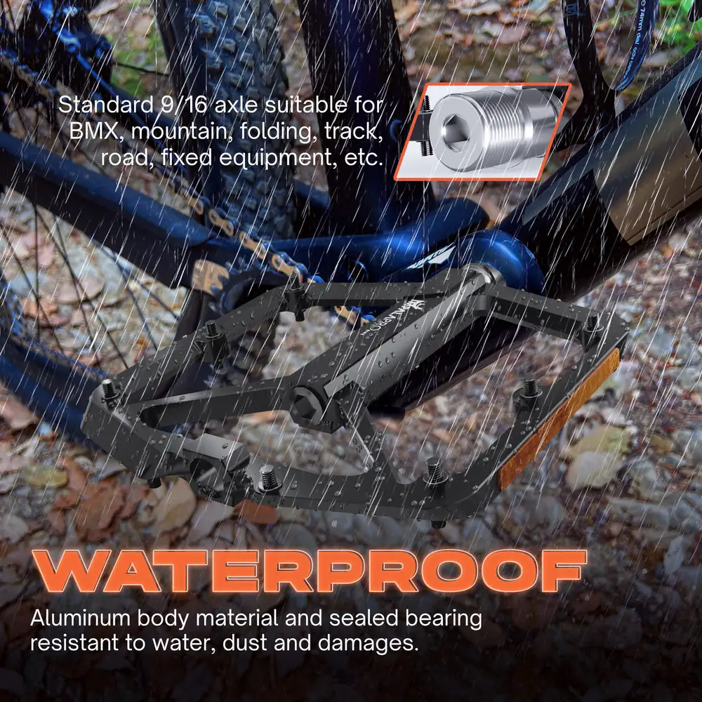 Pedales Bicicleta Montaña Aluminio CNC con Reflectantes · Negro · Resistente al agua