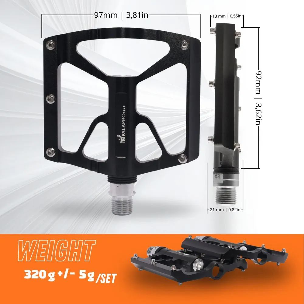 Pedales de Plataforma Aluminio CNC Ultraligeros · Negro · Medidas