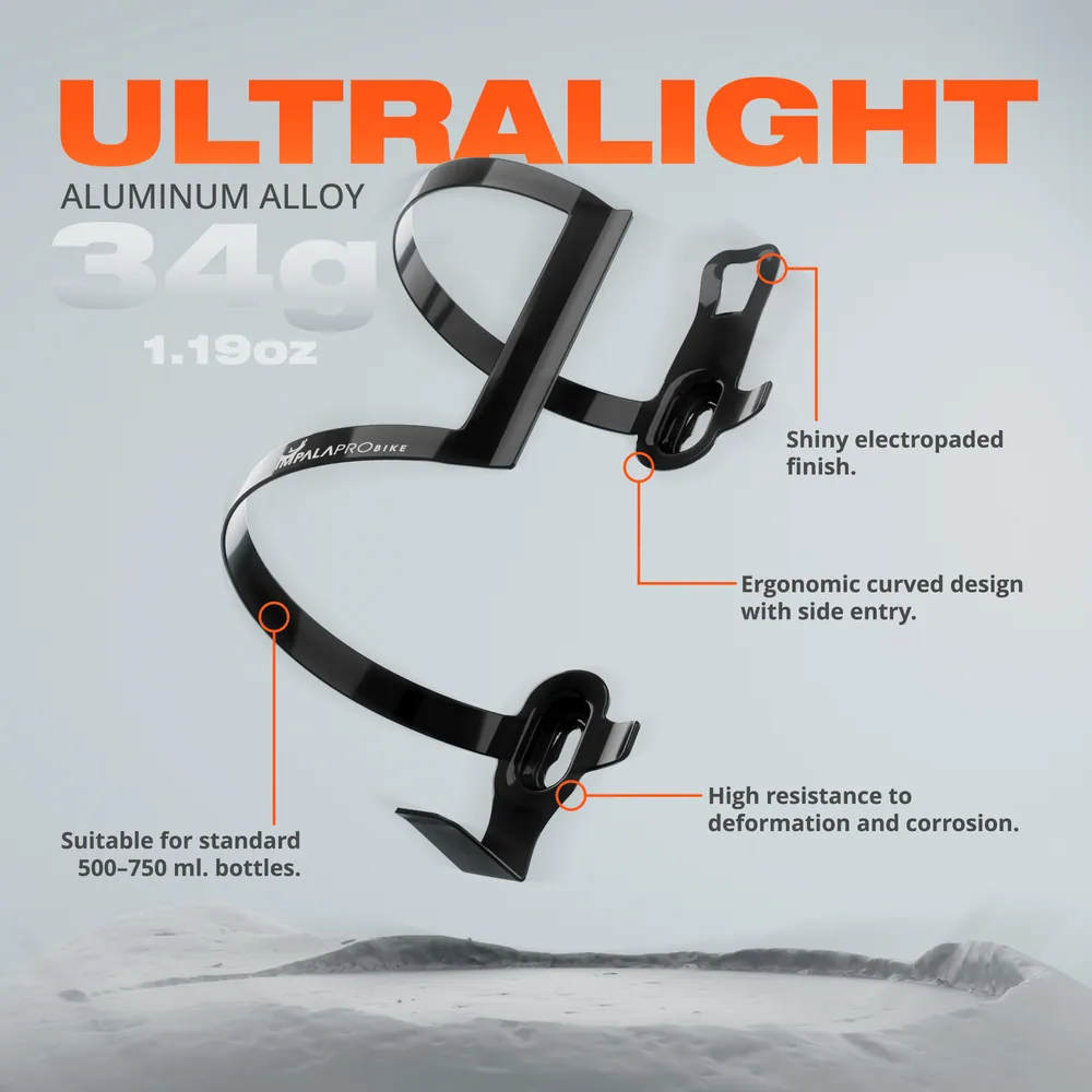 Portabidones Bicicleta Lateral Derecho Aluminio Electroplated 34g · Negro · Ultraligero