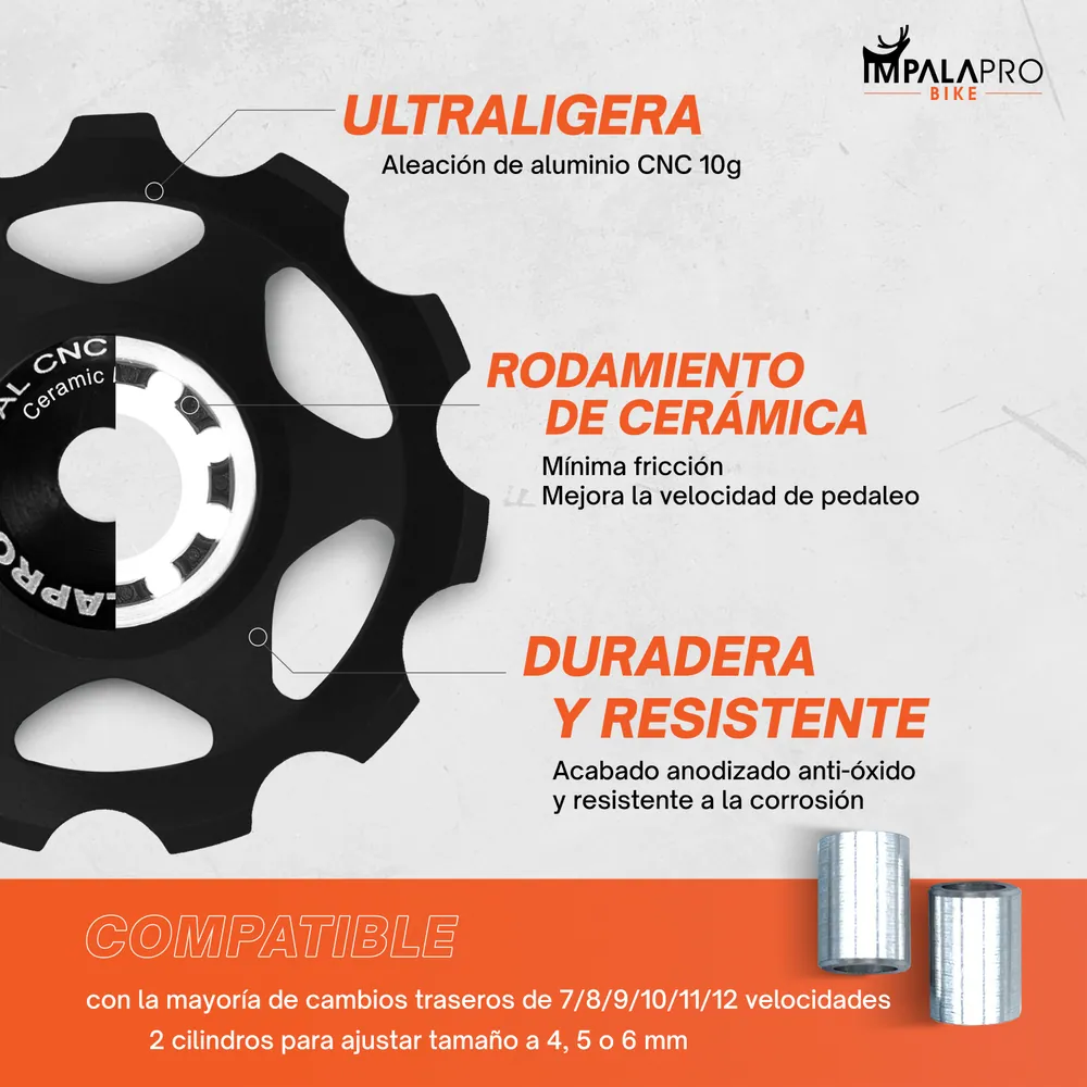 Set 2 Roldanas de Cambio Trasero 11T Cerámicas · Negro · Características