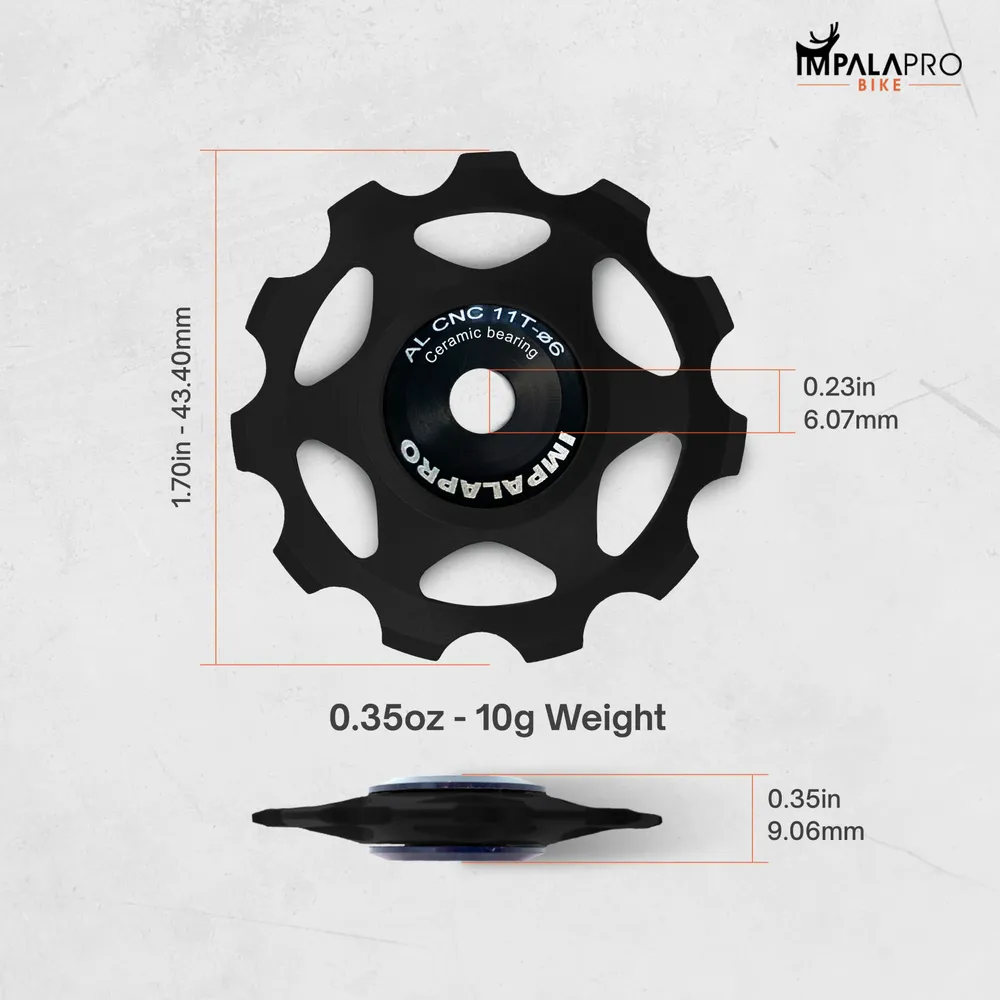 Set of 2 Ceramic Bearing 11T Jockey Wheel in Aluminum CNC · Black · Dimensions