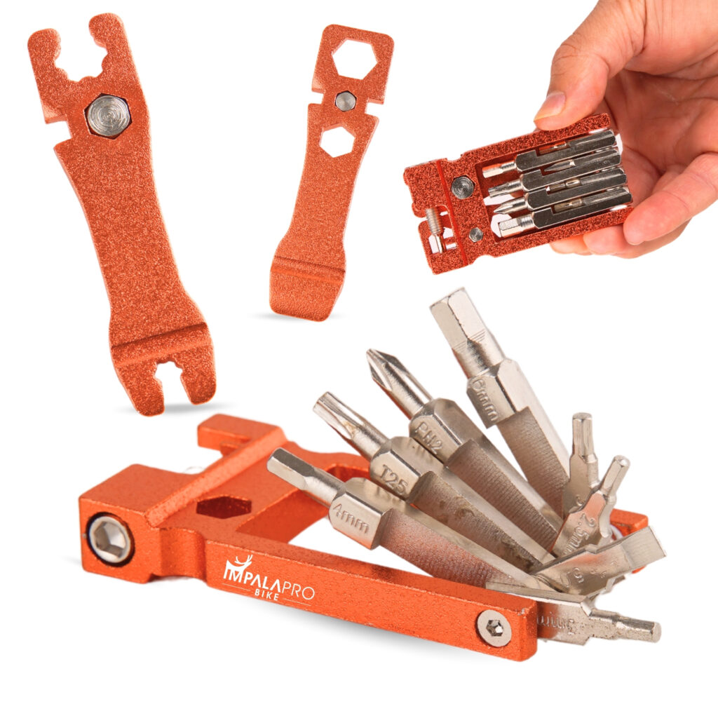 IMPALAPRO Multiherramienta bicicleta 20 en 1 ultraligera y compacta (117,5g) fabricada con aleación de Cromo-Vanadio (CRV) - Kit Herramientas Bicicleta MTB incluye tronchacadenas bicicleta